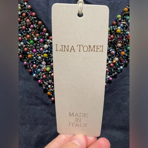 NWT Lina Tomei 100% linen dress with beaded neckline, size small - Picture 9 of 13